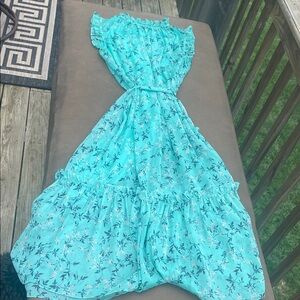CECE, size 2, beautiful, teal floral, midi dress, romantic and feminine